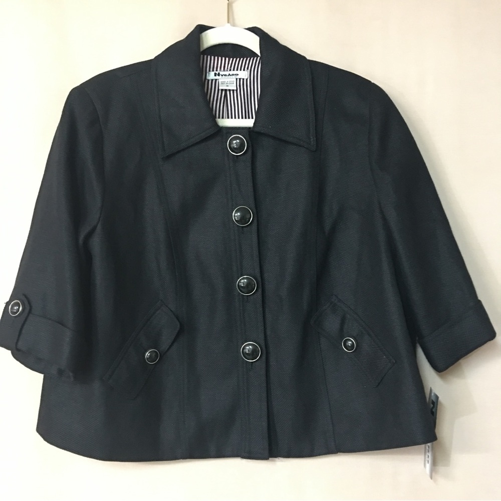 Nygard Collection Black Linen Blend Cropped Swing Jacket . Sz 14. New wi…